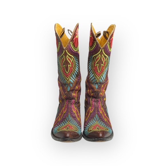 Old Gringo 𖤐 Tiegan Tribal Embroidery Cowboy Boots 𖤐 Leather Vesuvio Brass 𖤐 - Picture 9 of 17